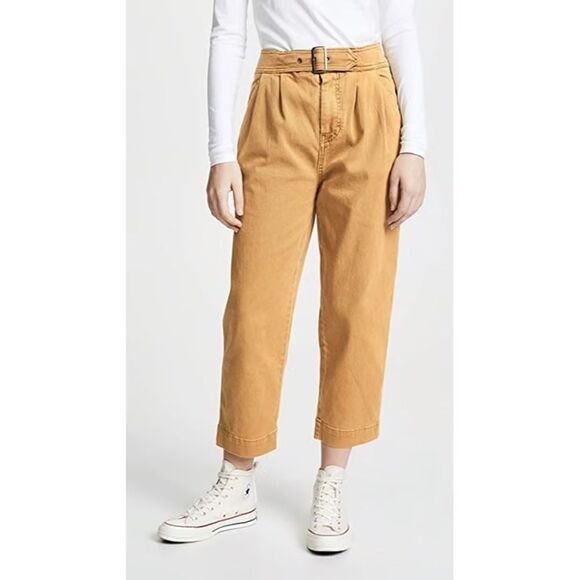 Free People Denim - Free People Size 6 Seamed Like The Real Thing Cropped Denim Trousers In Sand